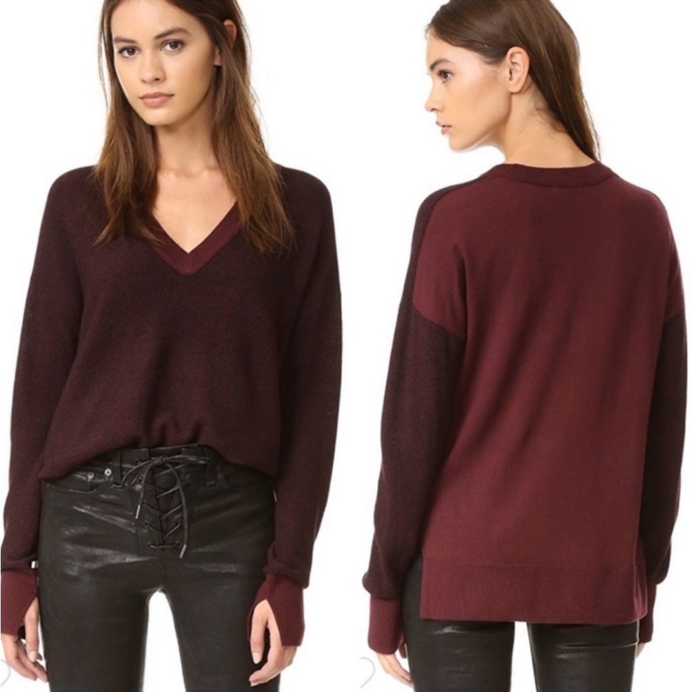 rag & bone taylor v-neck fine merino wool sweater Burgundy size Small - Picture 3 of 15